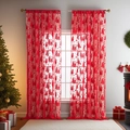 Red Christmas lace curtains featuring holiday alpaca and Happy Holidays festive pattern - 140x100CM / Red Llama
