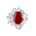 S925 silver ring featuring a red oval main stone with pear-cut cubic zirconia accents - US 6 / Large Oval Cluster Style (FDJZ-099)