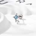 Titanium steel star stud earrings featuring blue square crystals on white fabric - Light Sea Blue (Single Piece)