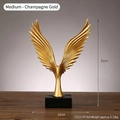 Modern champagne gold resin angel wings statue on black base, height 31cm, minimalist decor - 7121S-07 Champagne Gold Eagle-Medium