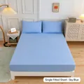 Sky blue bedding set including fitted sheet and matching pillowcases in minimalist bedroom - Sky Blue