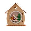 Rustic wooden Christmas house ornament with Santa Claus and twine rope for tree hanging - Round Wood House LED Light Santa Claus