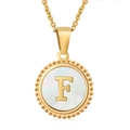 18K gold plated stainless steel necklace with mother of pearl Letter F pendant - Gold Letter F
