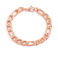 Detailed view of rose gold Figaro chain bracelet with lobster clasp and polished finish - 16.5cm / 8mm / Rose Gold