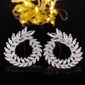 Elegant silver leaf earrings with marquise-cut clear cubic zirconia in a wreath shape - Wreath White (E5637)