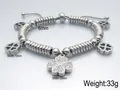 Silver stainless steel beaded bracelet featuring five clover pendants and adjustable cord - Silver Clover Beaded Style (KB114993-KFC)