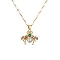 Chic gold necklace featuring a vibrant honey bee pendant with colorful gems and pearl - Bee Shape (CN001535CX)