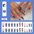 Faux ongles ballerine longs bleu galaxie avec bordure française noire et strass brillants - Galaxie Bleue (Z385)