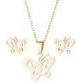 Elegant gold hollow butterfly necklace and earrings jewelry set on a white background - 003 Hollow Butterfly - Gold