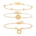 Set di tre braccialetti dorati con segni zodiacali del Toro e catena a clip - Toro