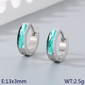 Silver titanium steel hoop earrings featuring rectangle green zircon stones, 13x3mm size - Silver Base with Green Stone (KE118304-TGD)