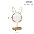 Champagne gold rabbit ear storage mirror with a round jewelry tray base - Single Layer Rabbit Storage Mirror