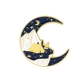 Crescent moon enamel pin with camping scene, snow mountains and yellow tent - Moon Tent Night Camp