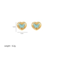 Detail showing blue butterfly heart earrings dimensions 1.2cm by 1.5cm weighing 6.2g - Blue Butterfly