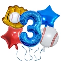 5-piece baseball balloon set featuring large blue number 3 and glove for boy birthday - Age 3 / Number 3