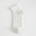 White cotton ankle socks with delicate knitted texture and ruffled lace cuffs - One Size / White