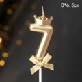 Golden number 7 birthday candle with small crown and bow tie decoration, 3x6.5cm size - Number Candle Crown Bow Champagne Color 7