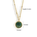 Close-up of 14K gold plated necklace featuring a 15.5mm green stone pendant and size specs - Textured Round African Jade Pendant