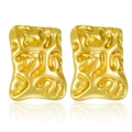 Luxury gold stainless steel earrings with textured lava design and polished metallic finish - Lava Irregular Rectangular