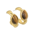 Vintage gold half-hoop earrings featuring teardrop tiger eye stones and S925 silver needles - Tiger Eye Stone Stud Earrings