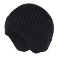 Men's winter knit beanie with ear flaps and thick fleece lining in black ribbed style - Ear Flap Style-Unlined / Black