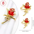 Red rose napkin ring with gold finish and rhinestones, sized 5.2cm by 3.2cm - Rhinestone Red Rose