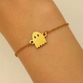 Golden Halloween ghost pendant bracelet with thin chain for a minimalist holiday look - Ghost Pendant Style (1406) / Gold