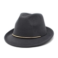 Detailed close-up of dark grey wool fedora hat featuring a gold curved metal buckle accent - M (56-58cm) / Dark Gray