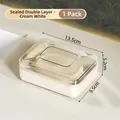 Creamy white travel soap box with transparent lid and waterproof seal, 13.5x9.5x5.2cm - Double Layer Sealed / Cream White