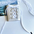 Silver metallic ballet-style PU leather wallet with ribbon lace and rhinestone bow - White Ribbon Balletcore Wallet