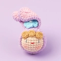 Handmade crochet doll keychain featuring a purple hooded character with a blue flower - MENGSI Lop-eared Rabbit Dumpling