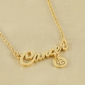 Gold-plated Cancer zodiac necklace with script nameplate and round celestial charm - Cancer