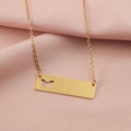 Macro detail of gold vertical bar necklace featuring a hollowed butterfly cutout on pink fabric - Hollow Butterfly Style (MP340-5) / Gold