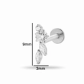 Titanium piercing jewelry with sparkling marquise crystal flower and 9mm detail - Style 5 (T2505-5#) / Silver