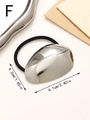 Macro detail of silver geometric metal hair tie with 6.1cm mirror finish ornament - Silver Irregular Surface Style (F) / Silver