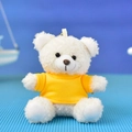 Cute white teddy bear plush toy keychain wearing a bright yellow t-shirt - 12cm (Bead Chain) / White (Yellow T-shirt)