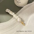 Elegant 9.0cm gold-plated hair clip featuring alternating white faux pearls - Gold Small Four Pearls