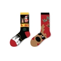 Festliche Weihnachts-Wadenstrümpfe mit asymmetrischem Weihnachtsmann- und Rentier-Muster - 1109/Schwarz Rot Asymmetrisch/Weihnachtsmann mit Sonnenbrille
