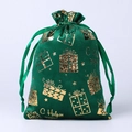 Bolsa de regalo de Navidad en terciopelo verde oscuro con estrellas doradas y cordón - Estilo Caja de Regalo de Navidad Verde / 13*18
