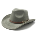 Classic grey faux suede cowboy hat with wide brim and brown leather belt trim detail - M(56-58cm) / Military Green (Suede)
