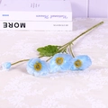 Artificial light blue poppy silk flower with yellow stamen and green flocked stem - Blue