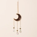 Golden moon dreamcatcher pendant with deep red crystal stones and shimmering star charms - 9529C-Deep Red Crystal