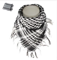 Classic black and white checkered desert Keffiyeh scarf with decorative fringe details - Black & White