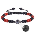Bracelet de projection avec perles rouges et pierre noire mate pour couples - Turquoise Rouge + Pierre Mate
