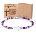 Bohemian 4mm purple natural stone beaded bracelet with a silver cross and gift card - Cross Pendant Style / With Card / Purple Imperial Stone