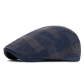 Gorra plana clásica de pana a cuadros azul marino para otoño e invierno estilo retro - Ajustable / Azul marino