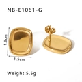 Golden rectangular stud earrings base with dimensions 1.8cm x 1.5cm and 5.5g weight - Simple Rectangular Style-Gold (NB-E1061-G)