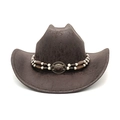 Chapeau de cowboy western marron foncé avec bande de perles et boucle en métal vintage - M (56-58cm) / café