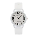 Minimalist white sports quartz watch with silicone strap and large black numerals - White