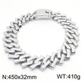 Chunky 32mm silver stainless steel Cuban link necklace with polished diamond cut finish - Steel Color Polished Necklace (KN282968-KJX)